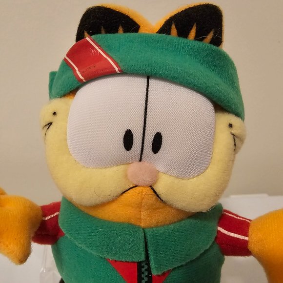 Garfield Cat Window Cling Plush Stuffed Animal Green Red Outfit Headband 8" - Picture 2 of 7